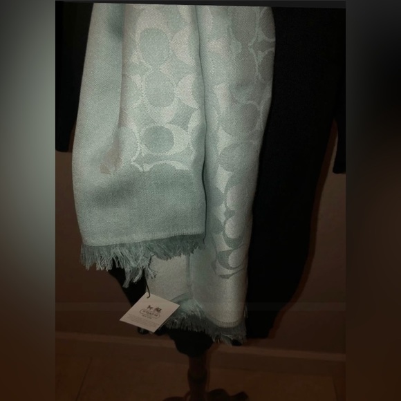NEW Coach Signature Lightwt Stole/Scarf in Mint/DuckEgg Blue 50%Silk Rare 84x26” - Picture 11 of 16